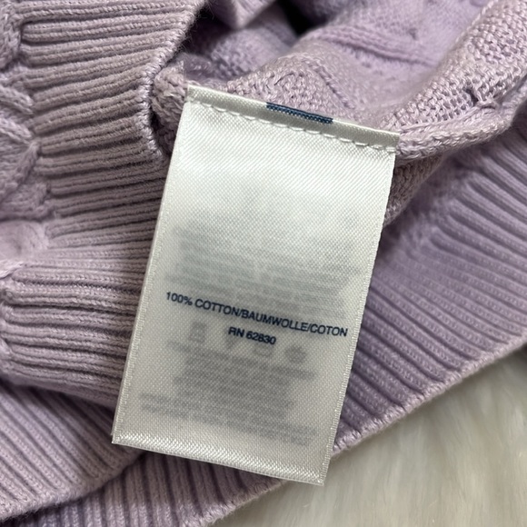 NWT Lands' End Pale Lavender Cotton Cable Knit Crew Neck Sweater - Picture 8 of 9